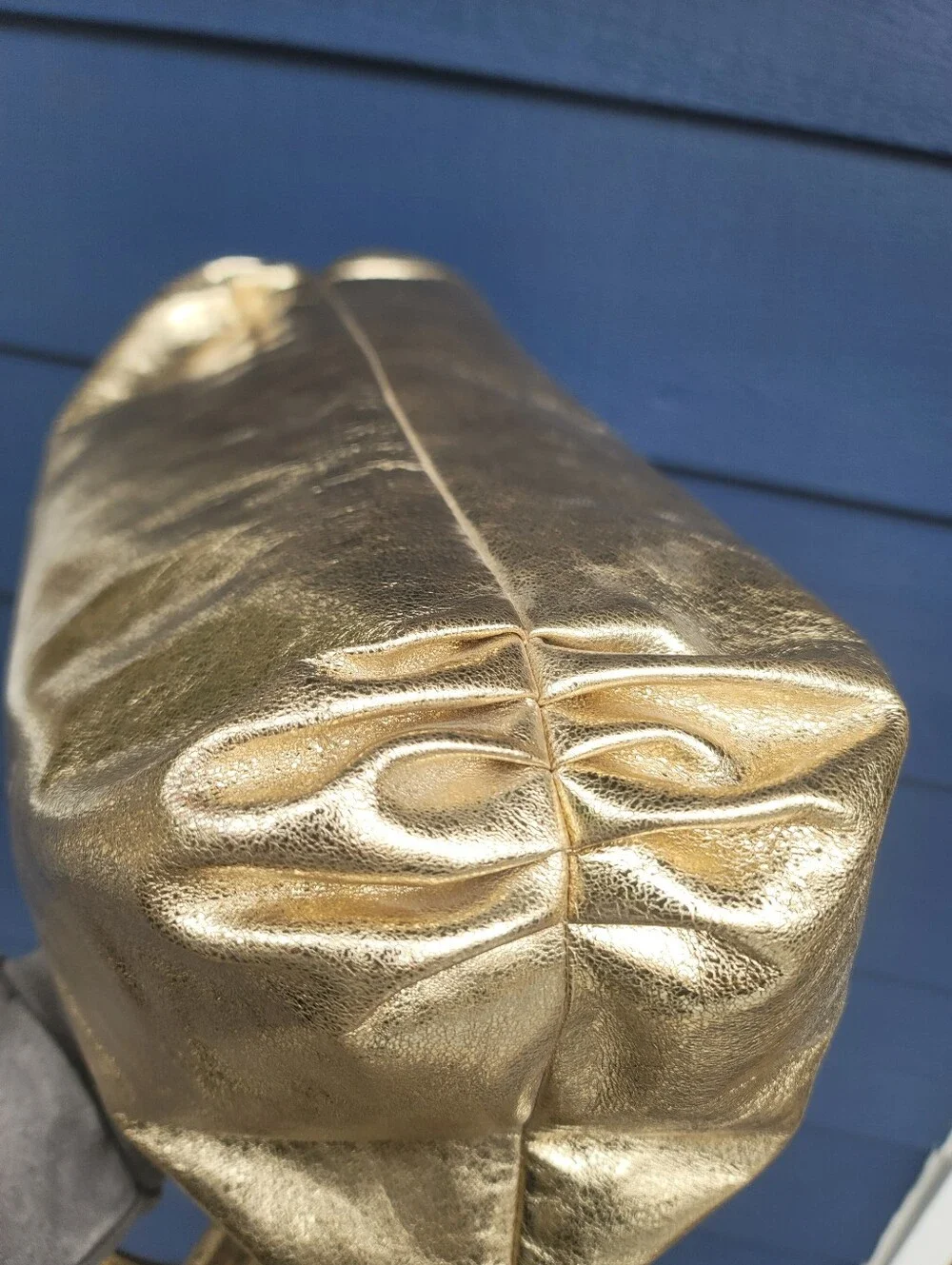 Coach Poppy Metallic Gold Leather Tote With Cursive Coach Charm